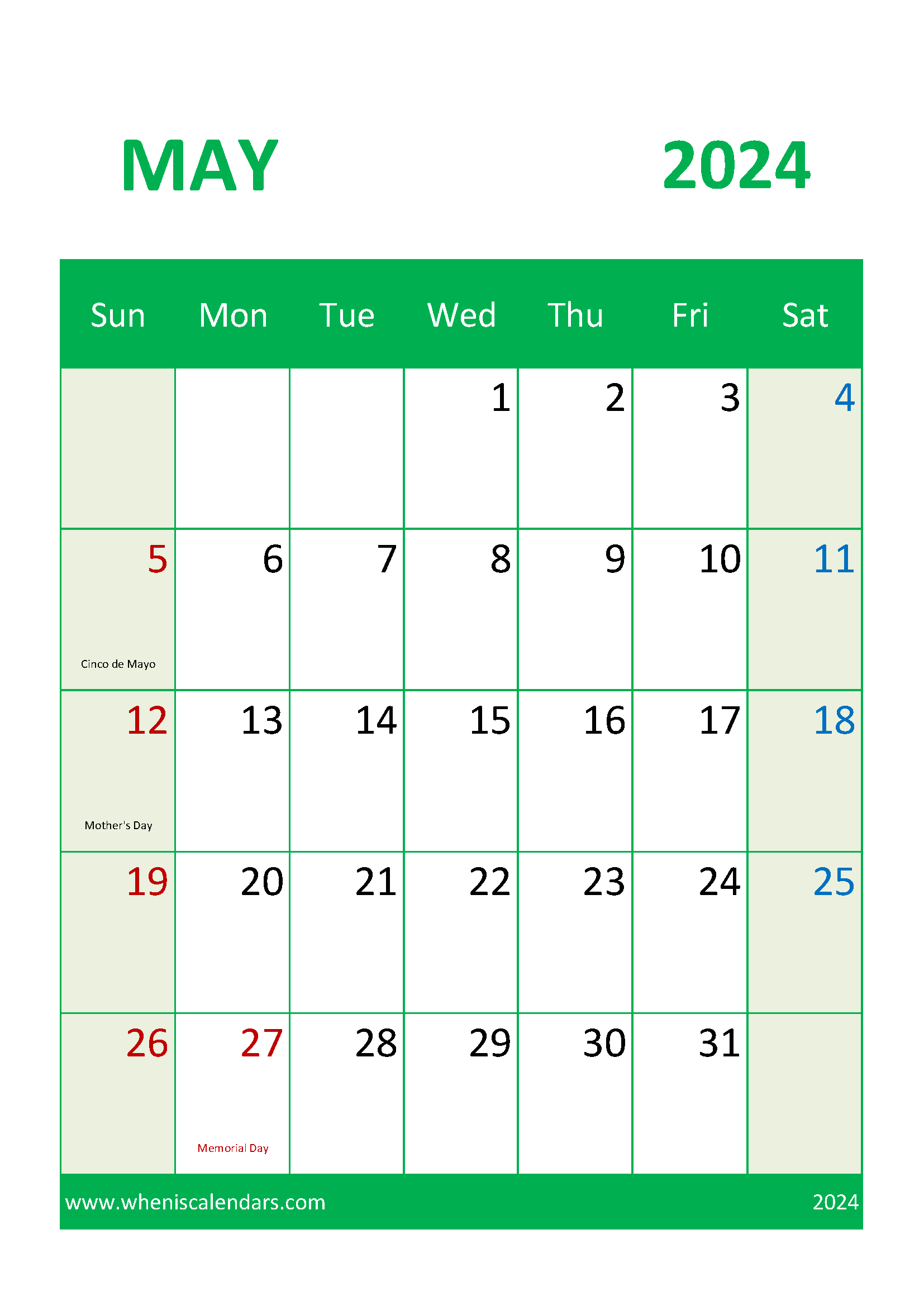 Free Printable Calendar 2024 May