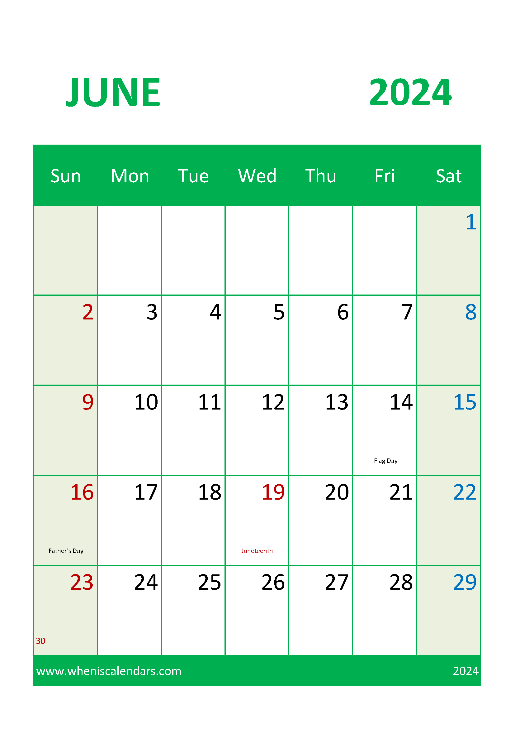 Free Printable Calendar 2024 June