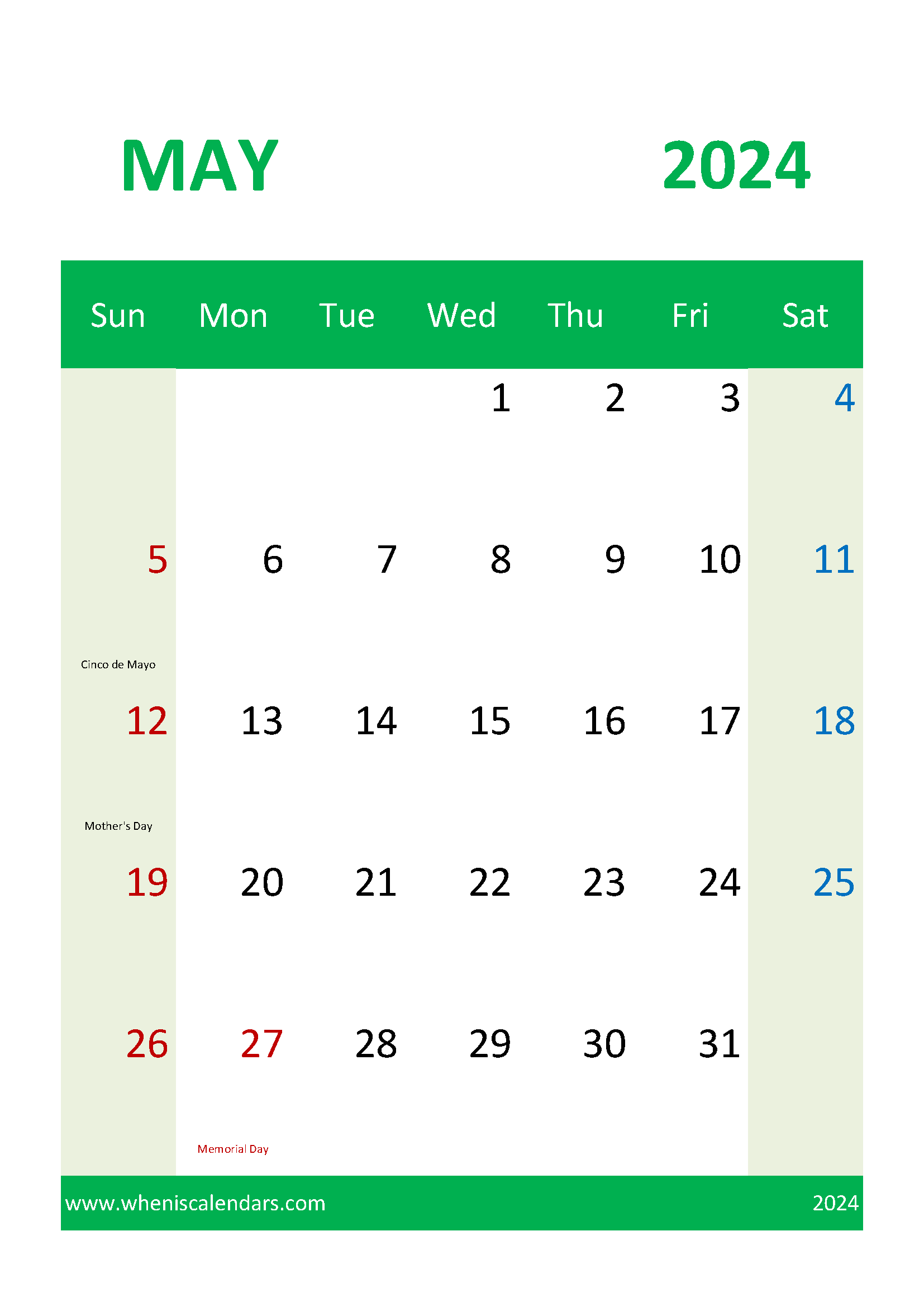 Printable 2024 May Calendar