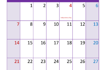 Month of July 2024 Printable Calendar
