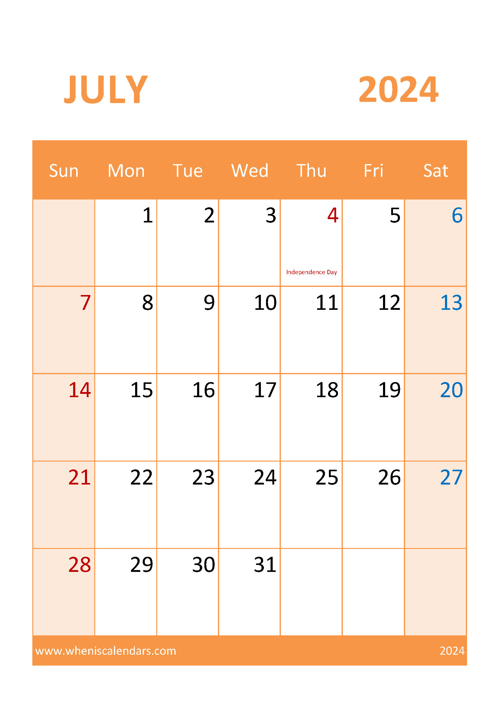 July 2024 Calendar Bank Holidays