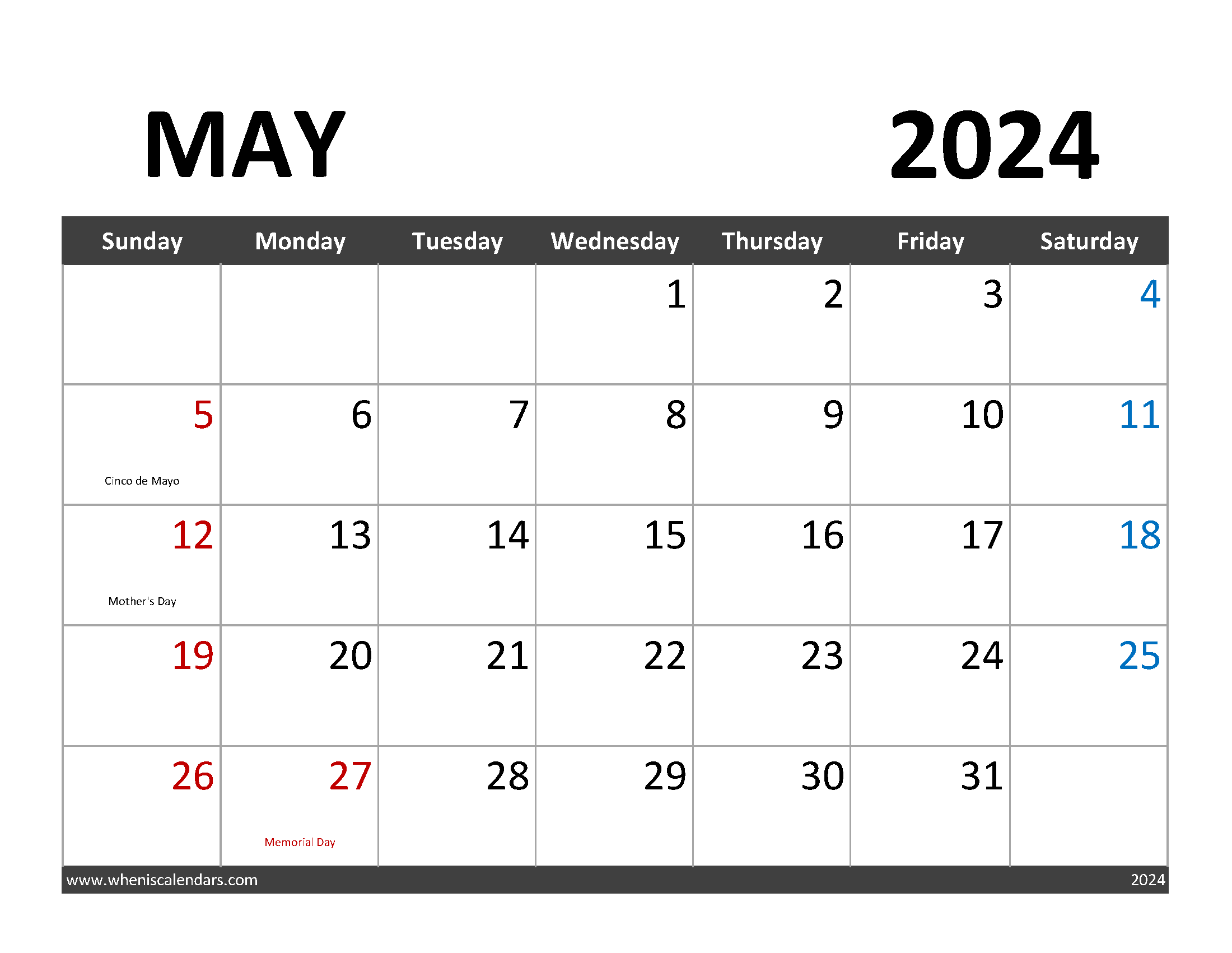 Free May Calendar 2024