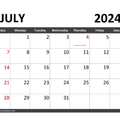 Free July Calendar 2024