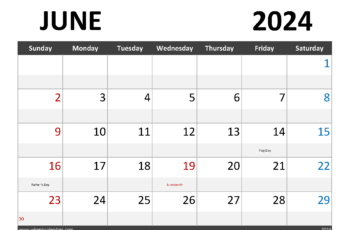 Blank Calendar for June 2024