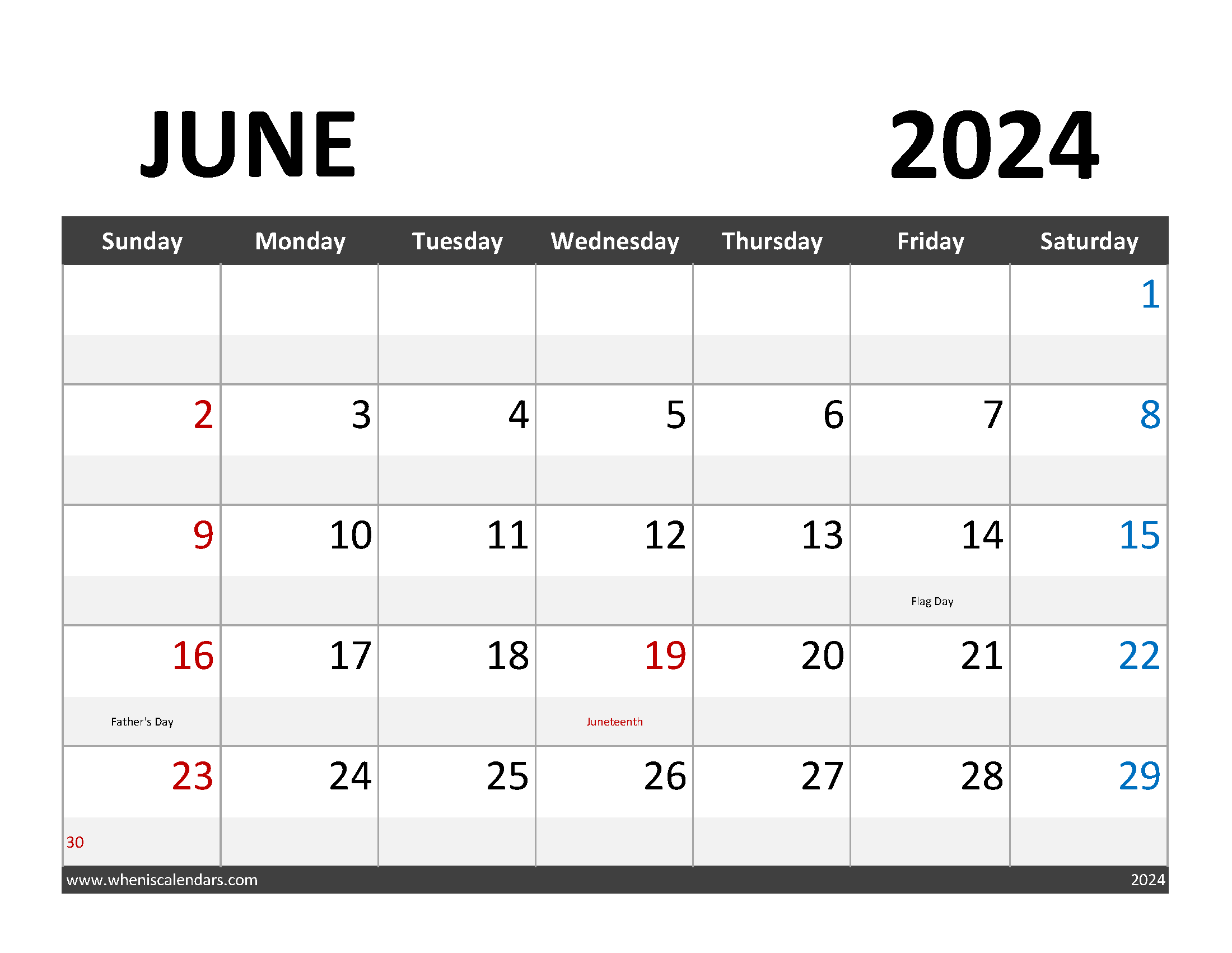 Blank Calendar for June 2024