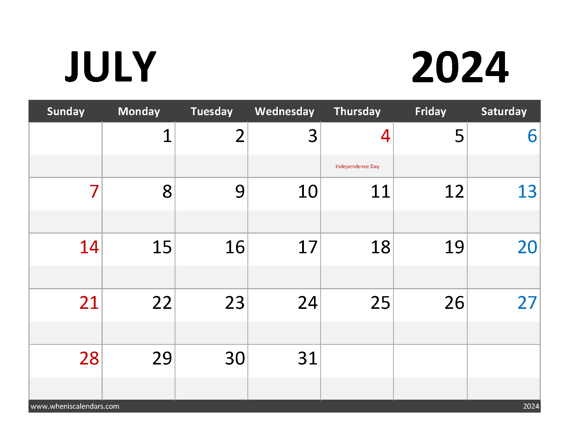 Blank Calendar for July 2024