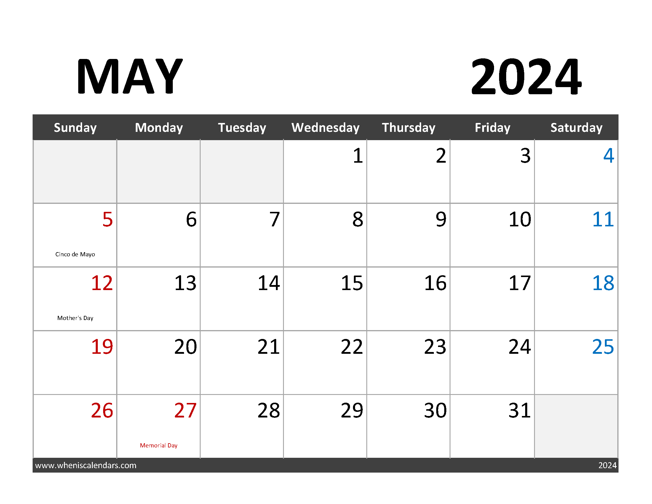 May 2024 Calendar to Print