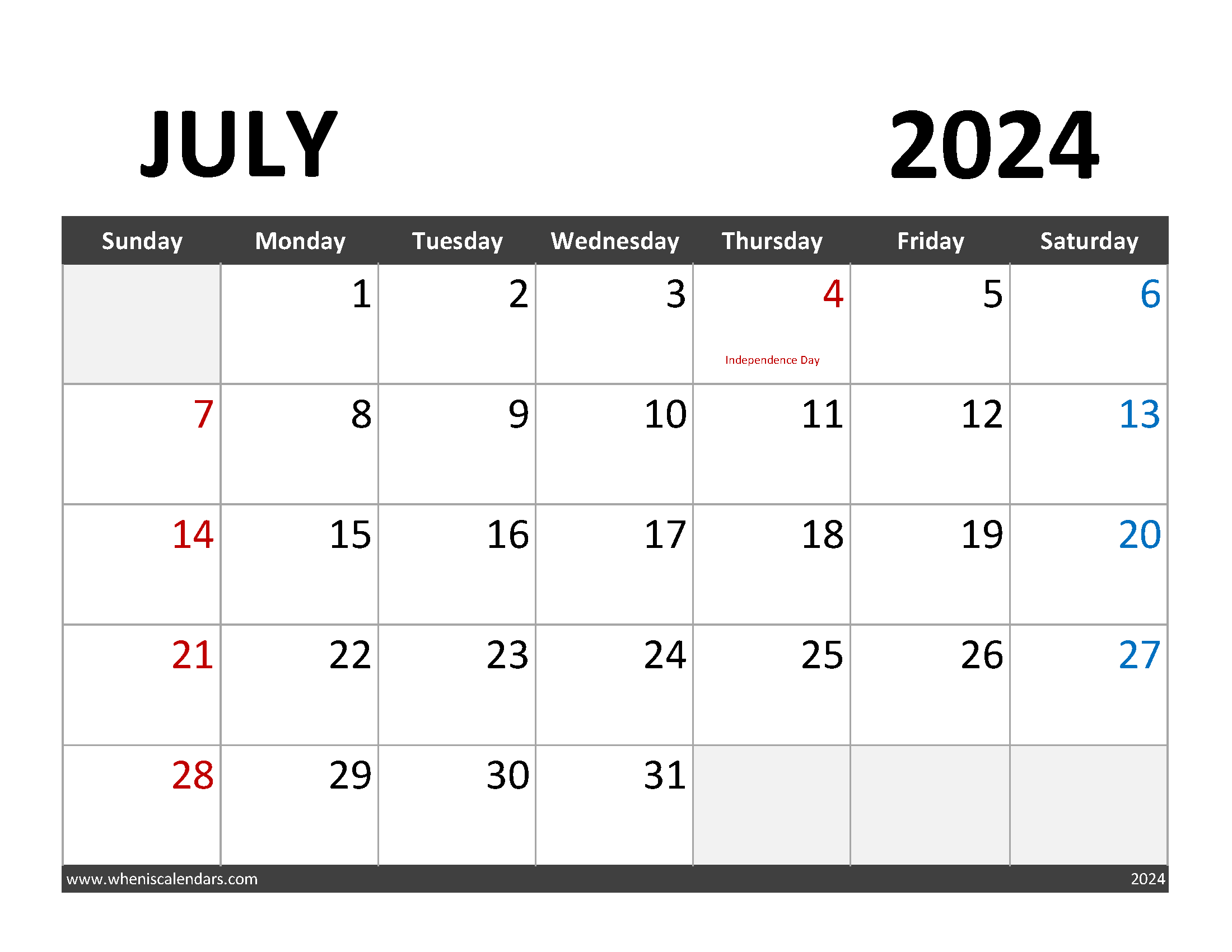 July 2024 Calendar to Print