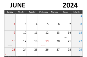 Editable Calendar June 2024
