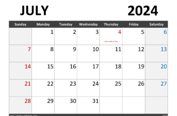 Editable Calendar July 2024