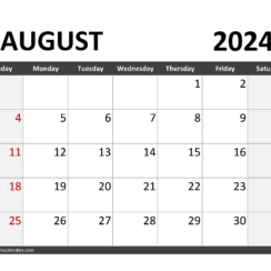 Editable Calendar August 2024