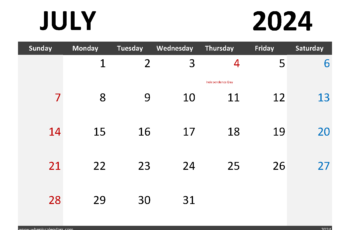 Blank July 2024 Calendar Free Printable