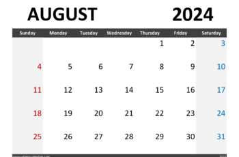 Blank August 2024 Calendar Free Printable