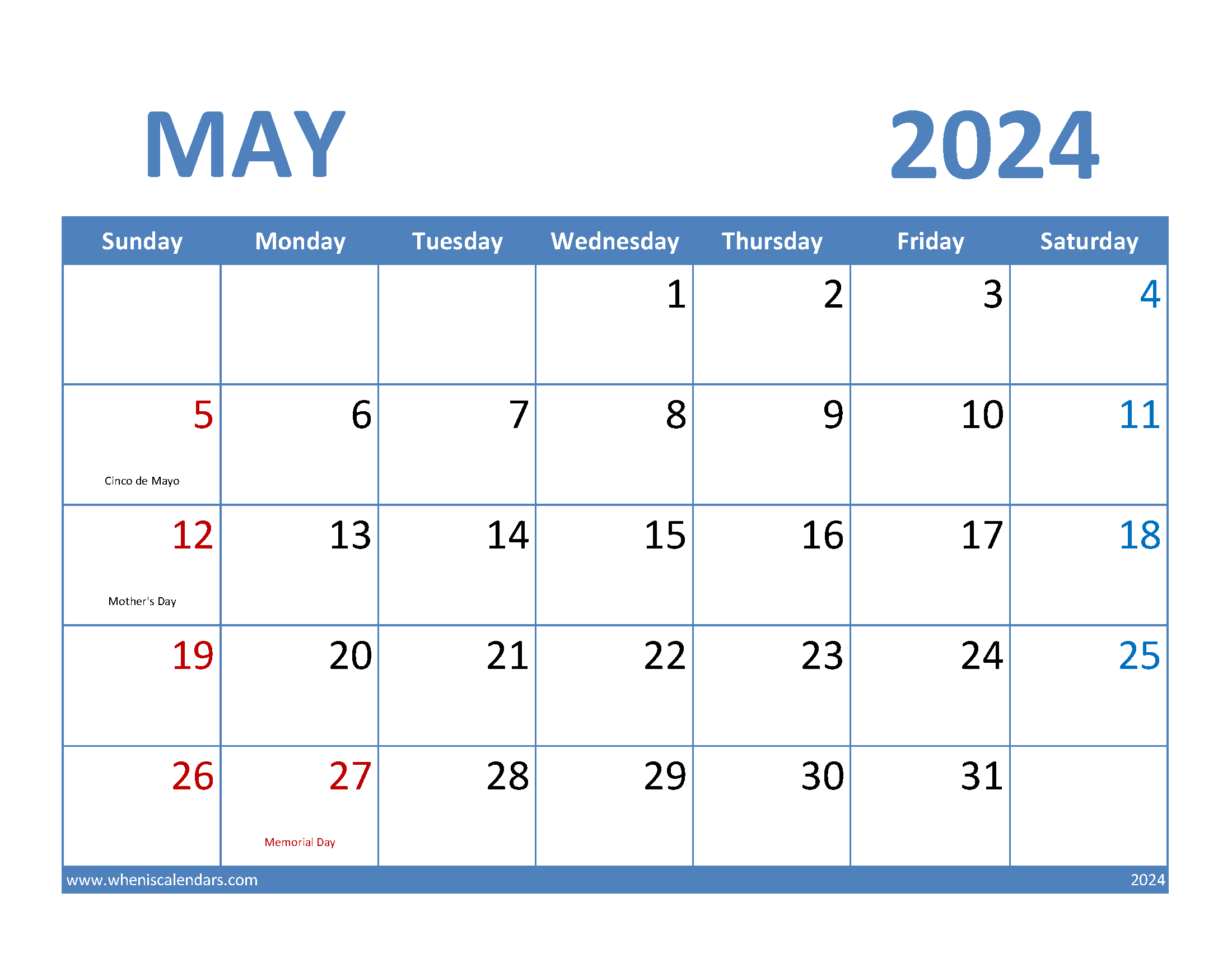 May 2024 Calendar Blank