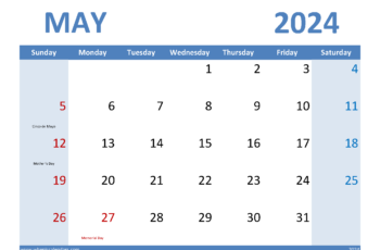 Blank Calendar Template May 2024