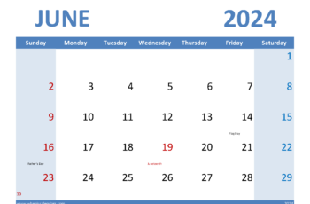 Blank Calendar Template June 2024