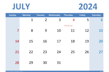 Blank Calendar Template July 2024