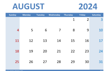 Blank Calendar Template August 2024