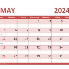 Free Printable Calendar for May 2024