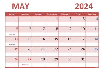 Free Printable Calendar for May 2024