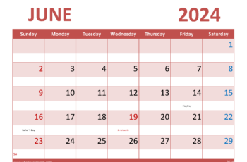 Free Printable Calendar for June 2024