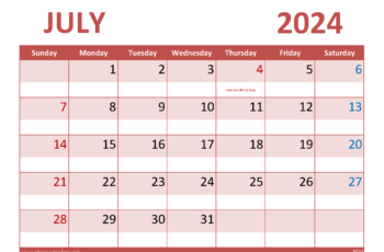 Free Printable Calendar for July 2024