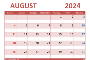 Free Printable Calendar for August 2024