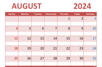 Free Printable Calendar for August 2024
