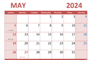 Blank May 2024 Calendar Printable PDF