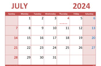 Blank July 2024 Calendar Printable PDF