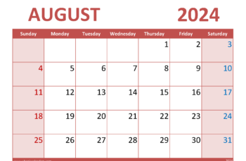 Blank August 2024 Calendar Printable PDF
