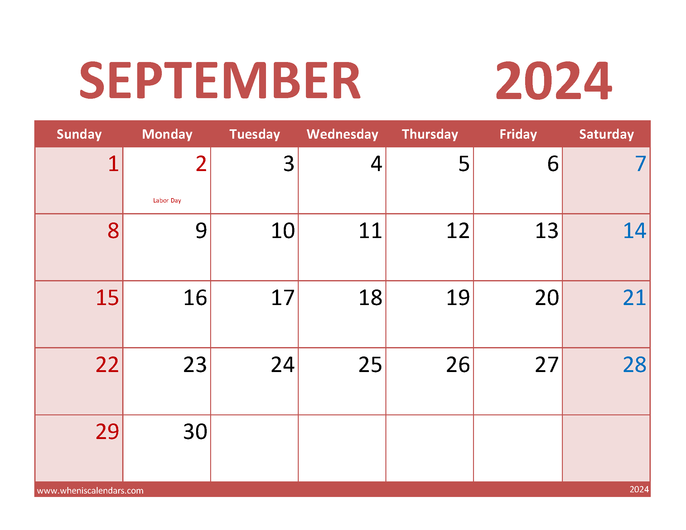 Blank September 2024 Calendar Printable PDF