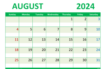 Free Printable August Calendar