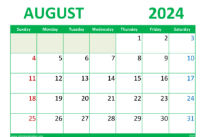Blank Calendar August 2024