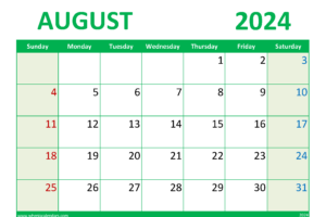 August 2024 Excel Calendar