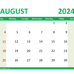 August Calendar with Holidays 2024