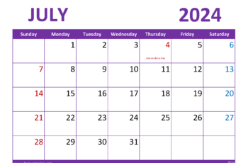 July Calendar 2024 Printable Free