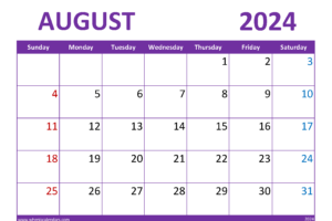 August Calendar 2024 Printable Free