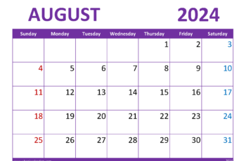 August Calendar 2024 Printable Free