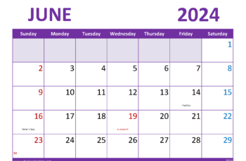 June 2024 Calendar Holidays List