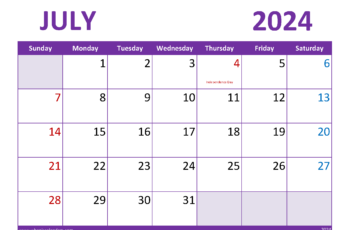 July 2024 Calendar Holidays List