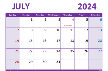 Printable July 2024 Calendar Free