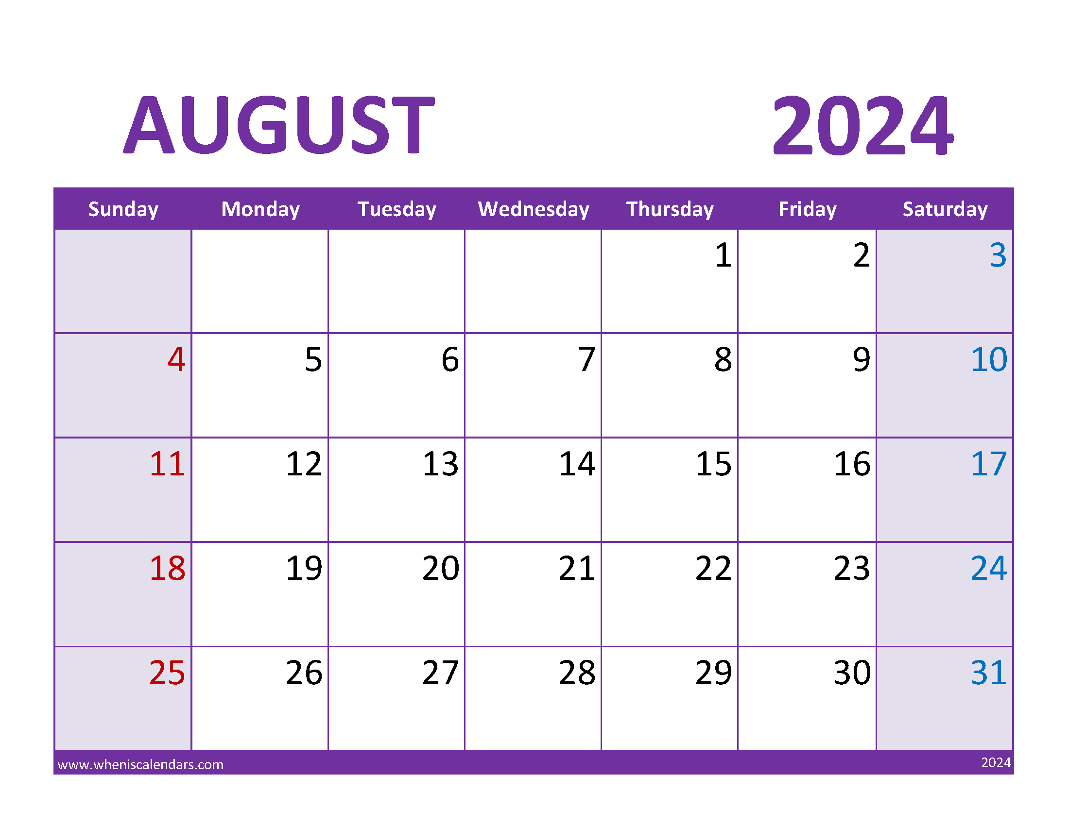 Printable August 2024 Calendar Free