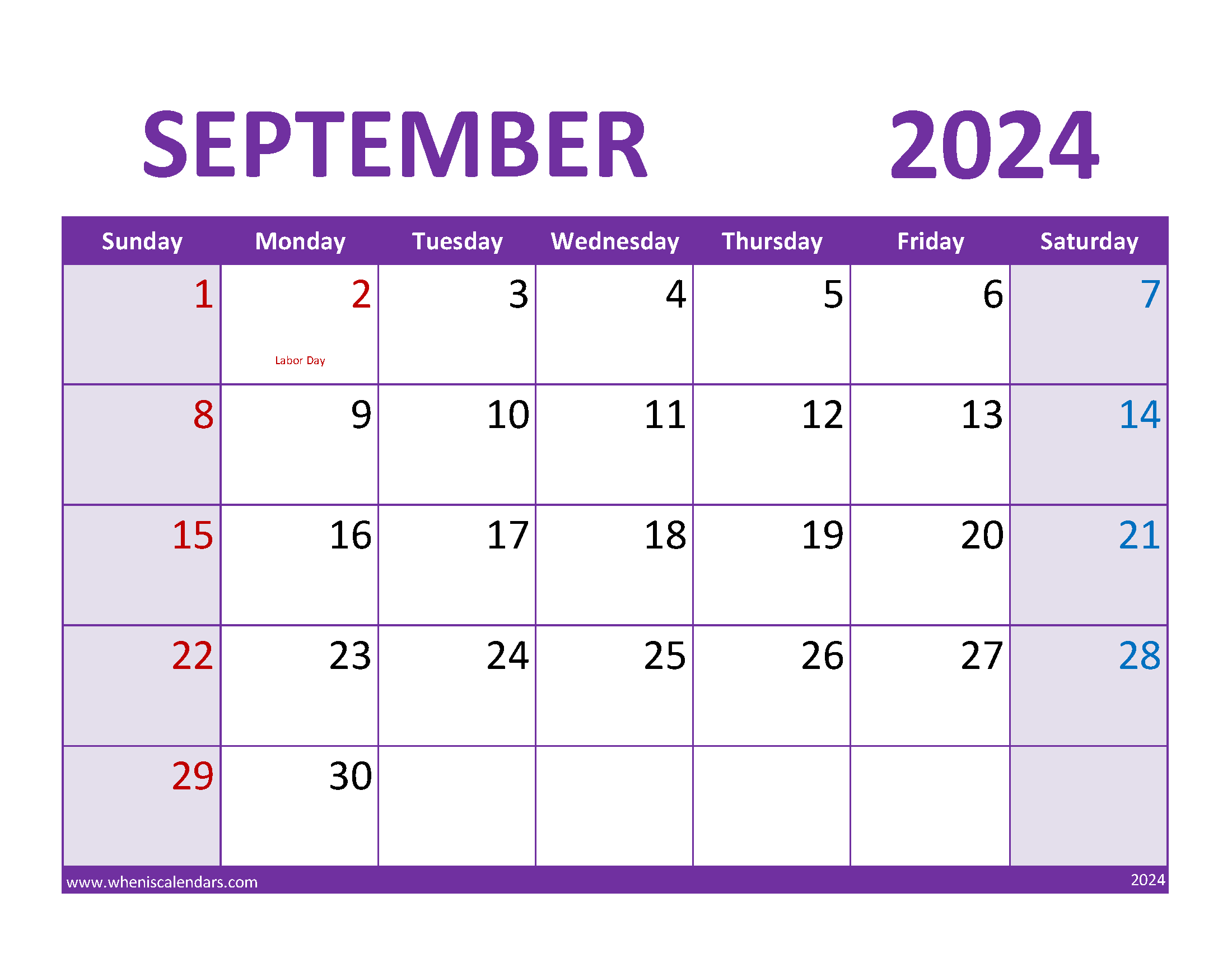 Printable September 2024 Calendar Free