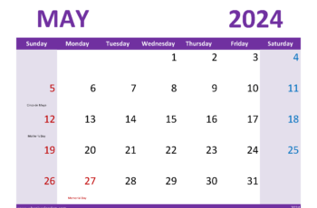 Print May 2024 Calendar Free