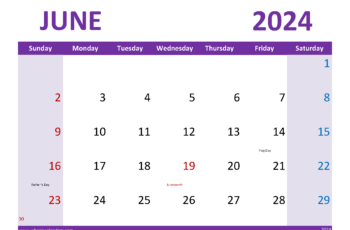 Print June 2024 Calendar Free