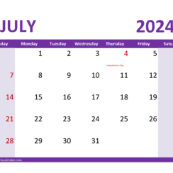 Print July 2024 Calendar Free