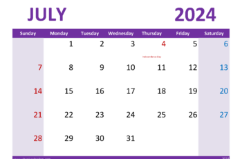 Print July 2024 Calendar Free