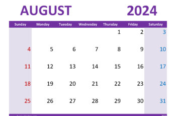 Print August 2024 Calendar Free