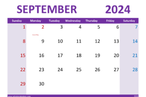 Print September 2024 Calendar Free